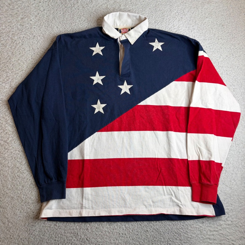 Vintage American Edition USA Stars and Stripes Rugby Shirt XL Navy Red White USA